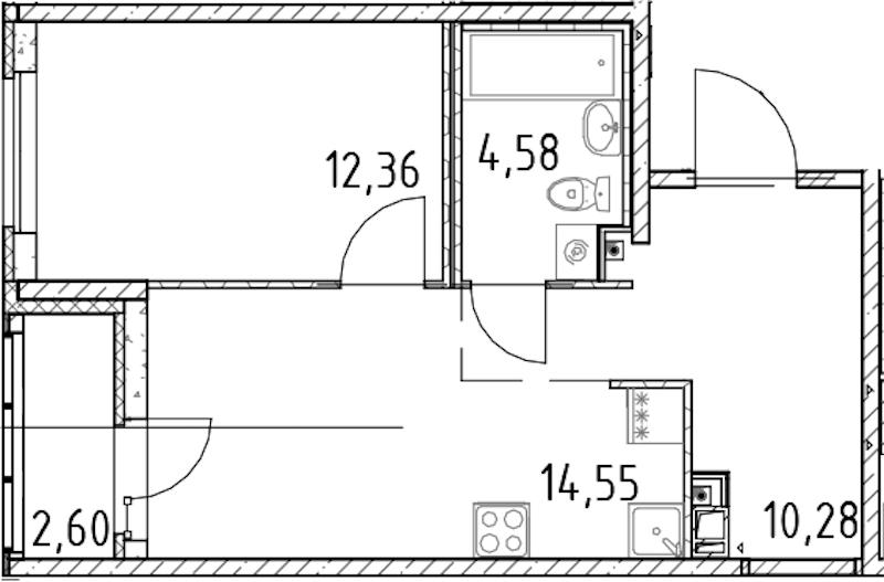 1-комнатная квартира 41.77 м², 17/17 эт., ЖК «Город Первых»